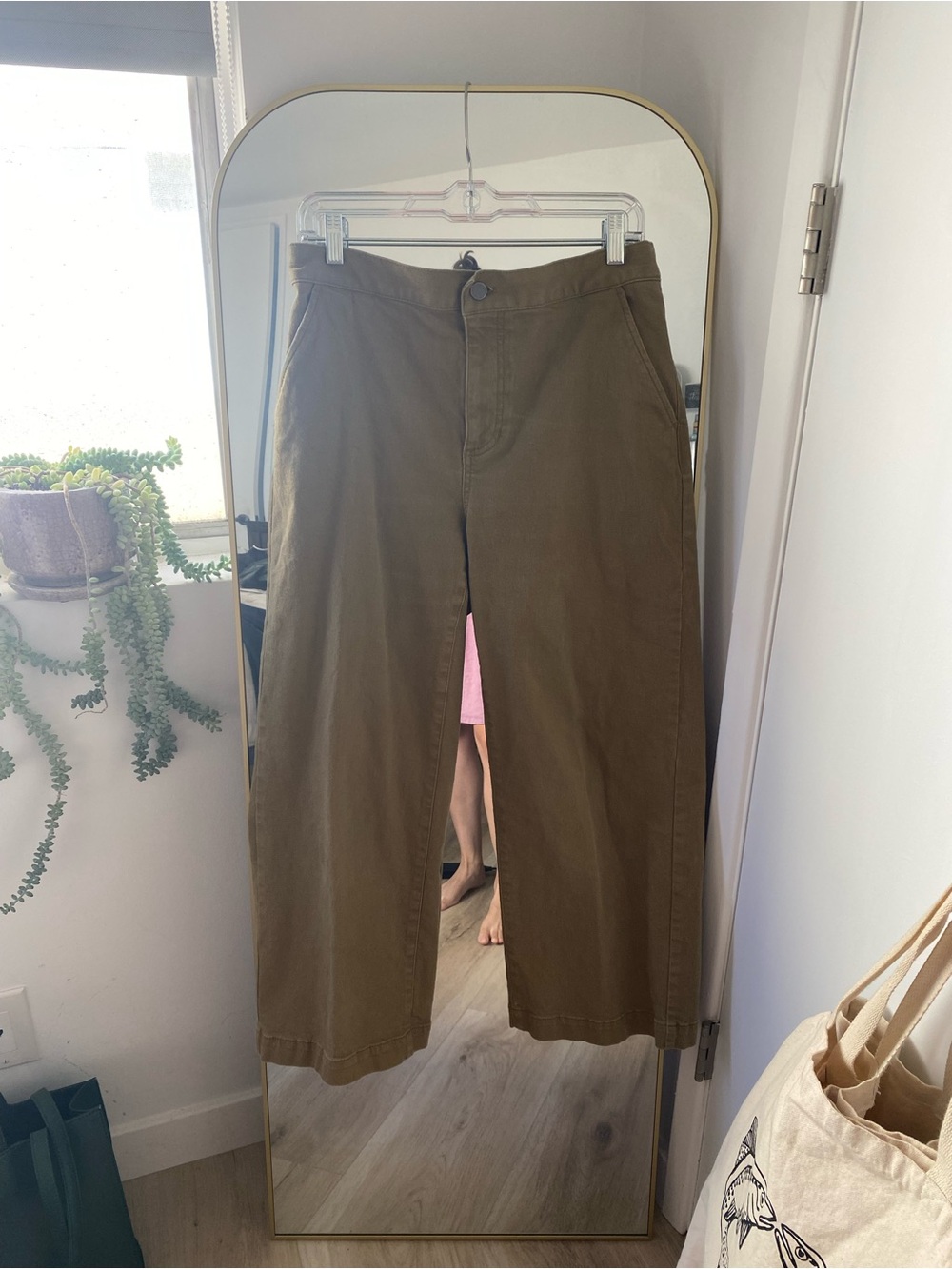 Oak + Fort Wide-Leg Pants in Olive Green